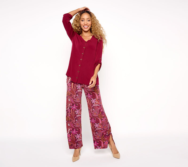 Susan Graver Reg Printed Liquid Knit Wide-Leg Pants w/ Slits — View 12