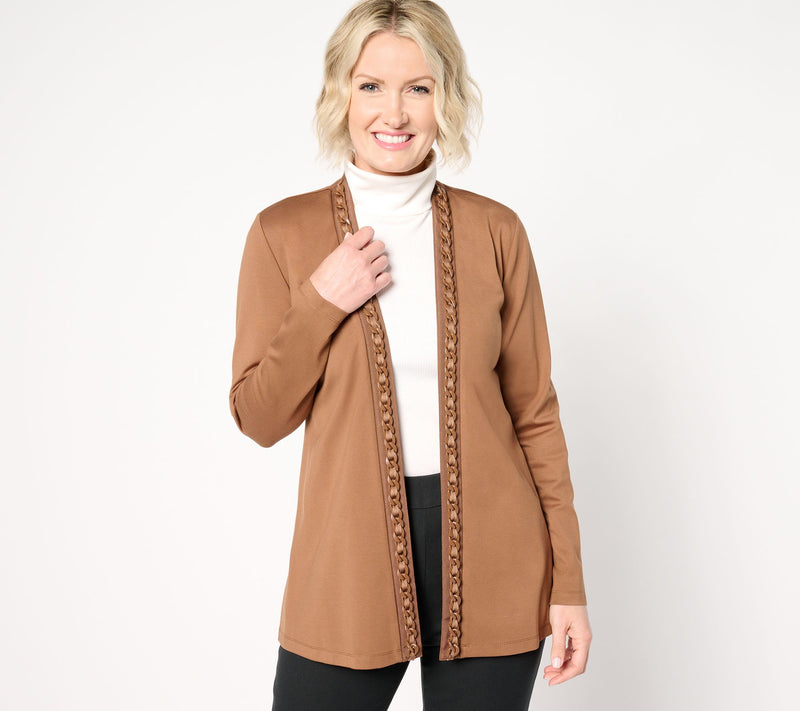GRAVER Susan Graver Regular Sleek Ponte Long Sleeve Cardigan — View 5