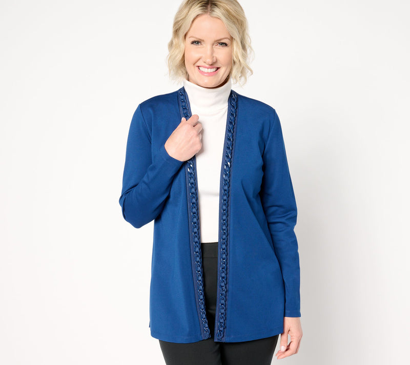 GRAVER Susan Graver Regular Sleek Ponte Long Sleeve Cardigan — View 9