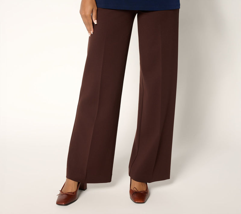 Tailored by Susan Graver Reg Sleek Ponte Wide Leg Zip Front Trousers — Main view