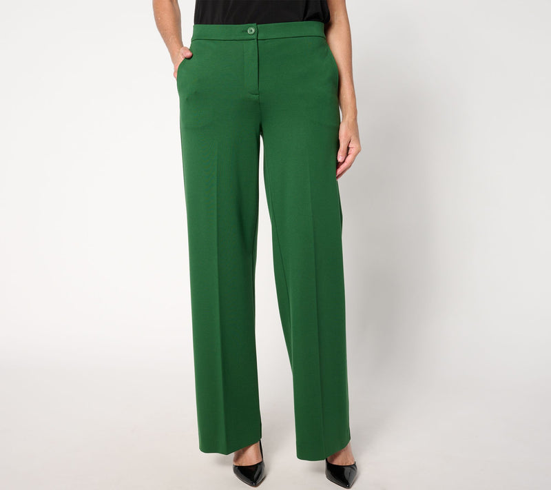Tailored by Susan Graver Reg Sleek Ponte Wide Leg Zip Front Trousers — View 7