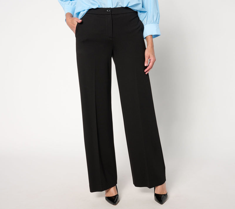 Tailored by Susan Graver Pet Sleek Ponte Wide-Leg Zip Front Trousers — View 5