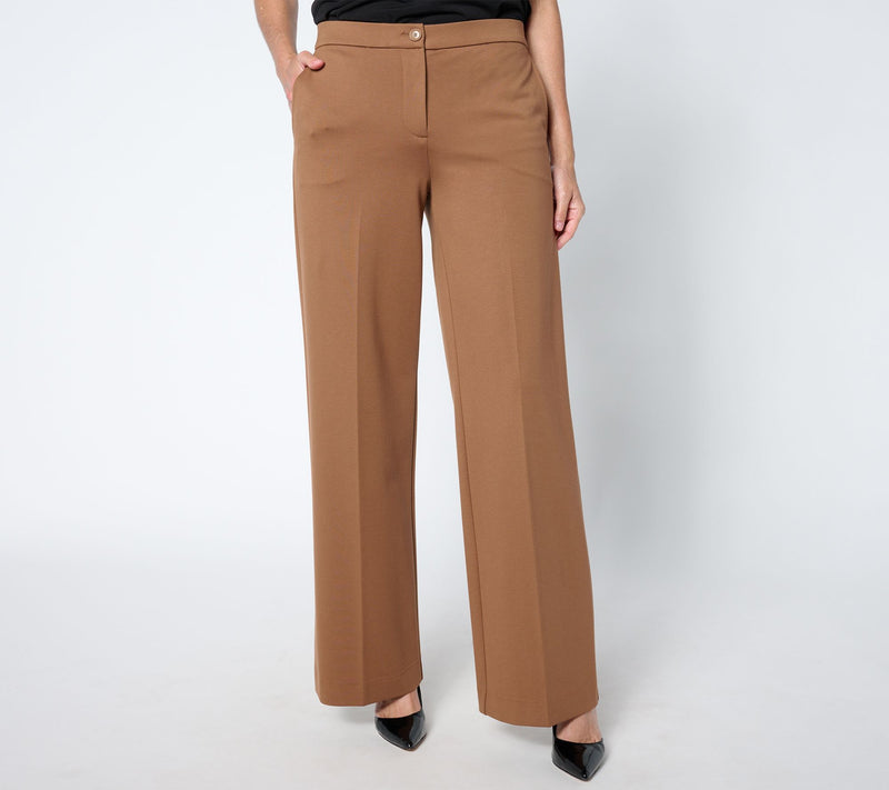 Tailored by Susan Graver Pet Sleek Ponte Wide-Leg Zip Front Trousers — View 11
