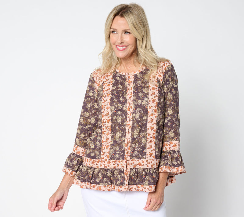LOGO Lab by Lori Goldstein 3/4 Sleeve Crew Neck Bed Jacket — View 9