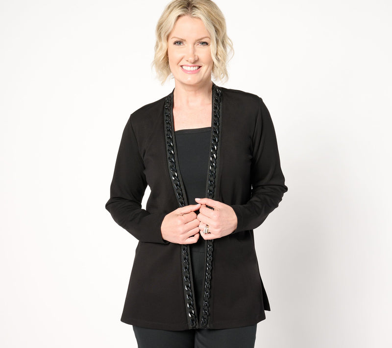 GRAVER Susan Graver Petite Sleek Ponte Long Sleeve Cardigan — View 10