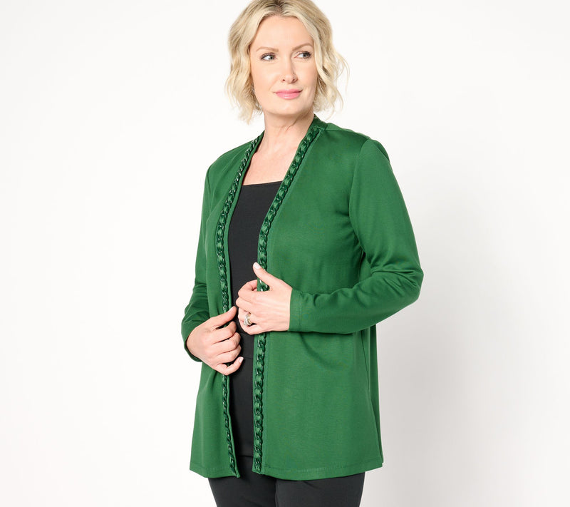 GRAVER Susan Graver Petite Sleek Ponte Long Sleeve Cardigan — Main view