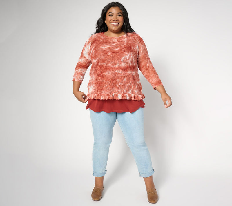 LOGO by Lori Goldstein Fine Lace 3/4-Sleeve Top and Tank Set — View 3