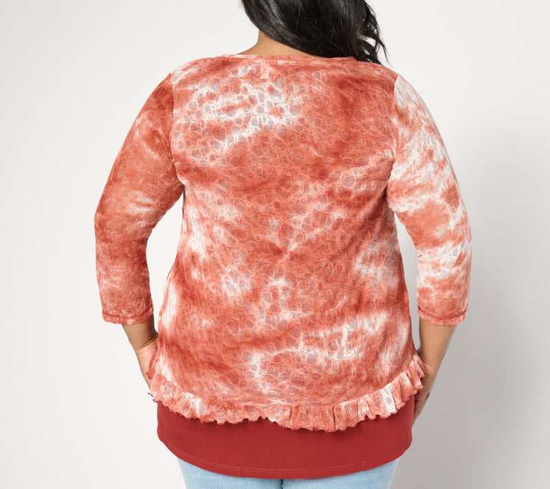 LOGO by Lori Goldstein Fine Lace 3/4-Sleeve Top and Tank Set — View 2