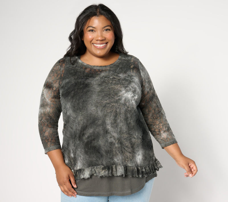 LOGO by Lori Goldstein Fine Lace 3/4-Sleeve Top and Tank Set — View 9