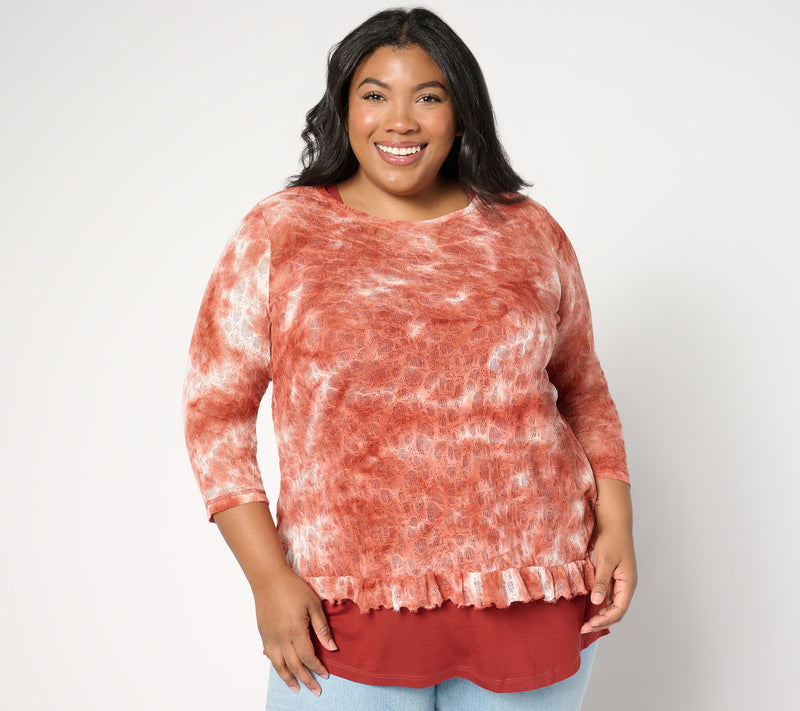LOGO by Lori Goldstein Fine Lace 3/4-Sleeve Top and Tank Set — Main view