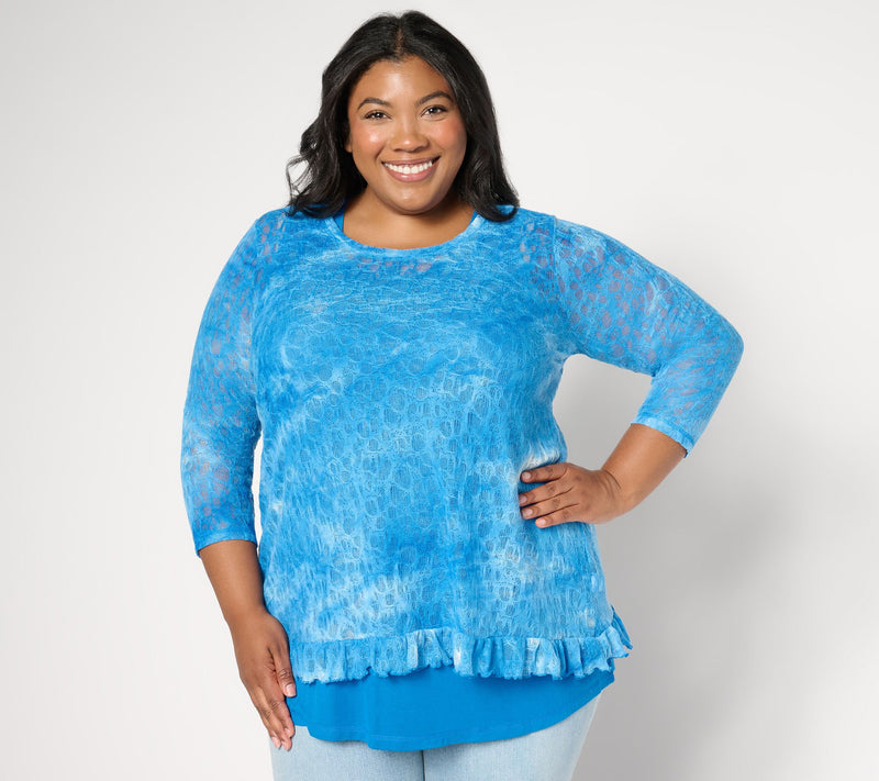 LOGO by Lori Goldstein Fine Lace 3/4-Sleeve Top and Tank Set — View 11
