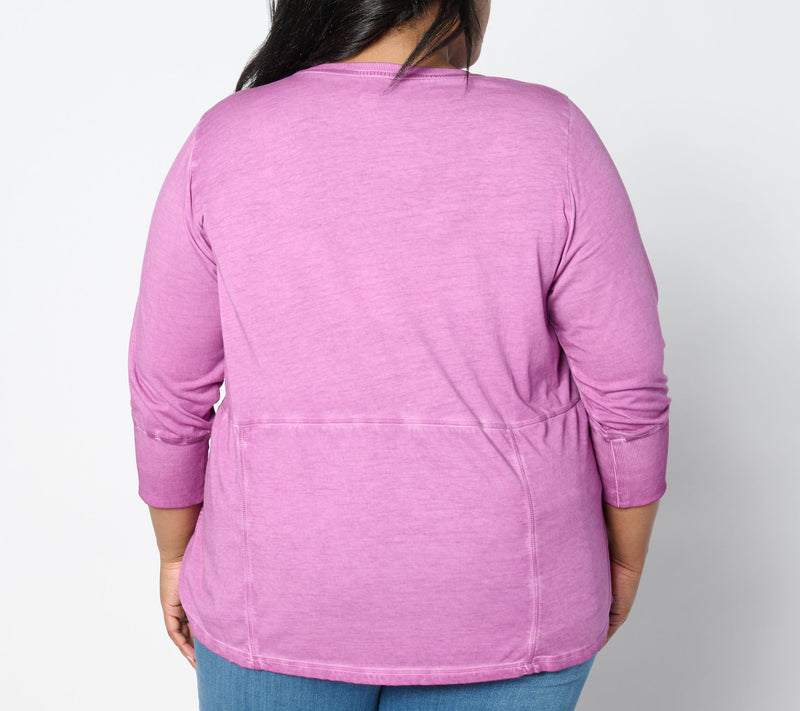 LOGO by Lori Goldstein Antique Wash 3/4 Sleeve Knit V-Neck Top — View 2