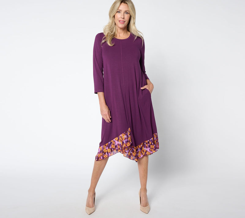 LOGO by Lori Goldstein Regular 3/4 Sleeve Stepped Hem Dress — Main view
