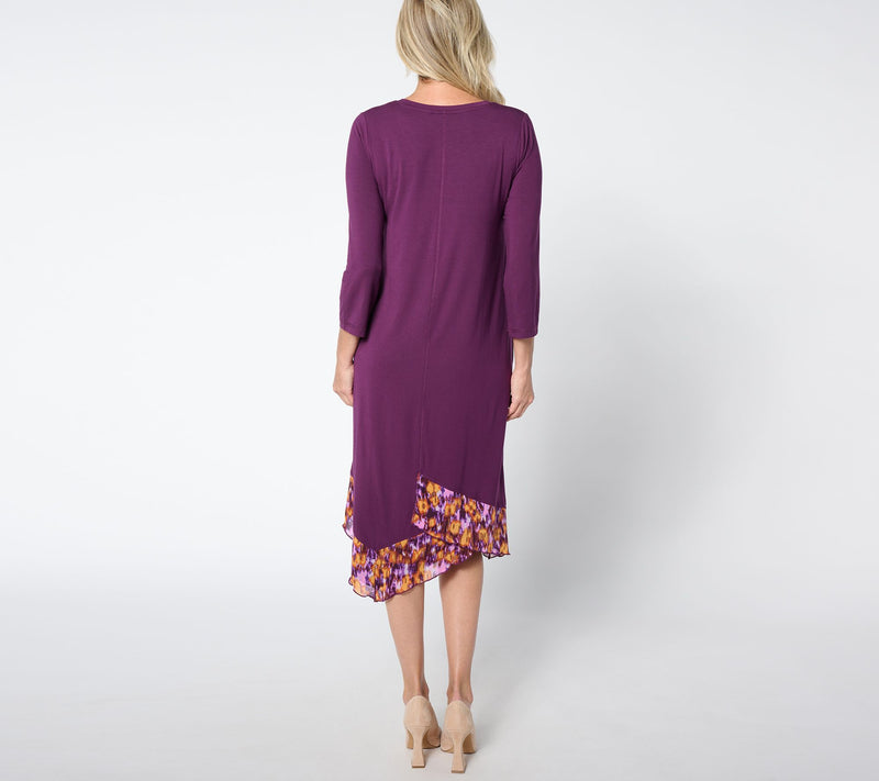 LOGO by Lori Goldstein Petite 3/4 Sleeve Stepped Hem Dress — View 2