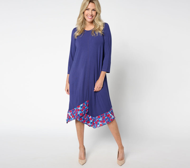 LOGO by Lori Goldstein Petite 3/4 Sleeve Stepped Hem Dress — View 9