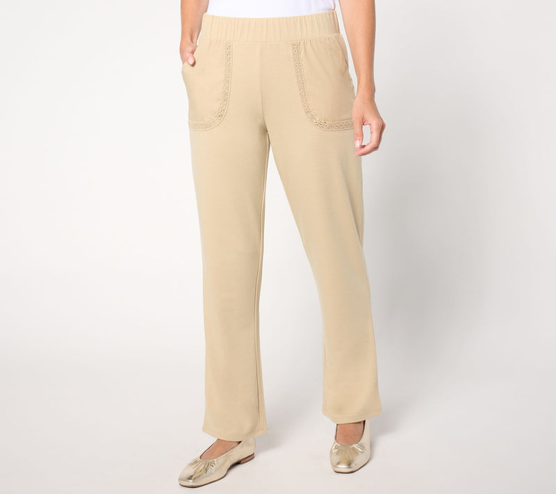 LOGO Life by Lori Goldstein Petite Wide Leg Pants with Crochet — View 5