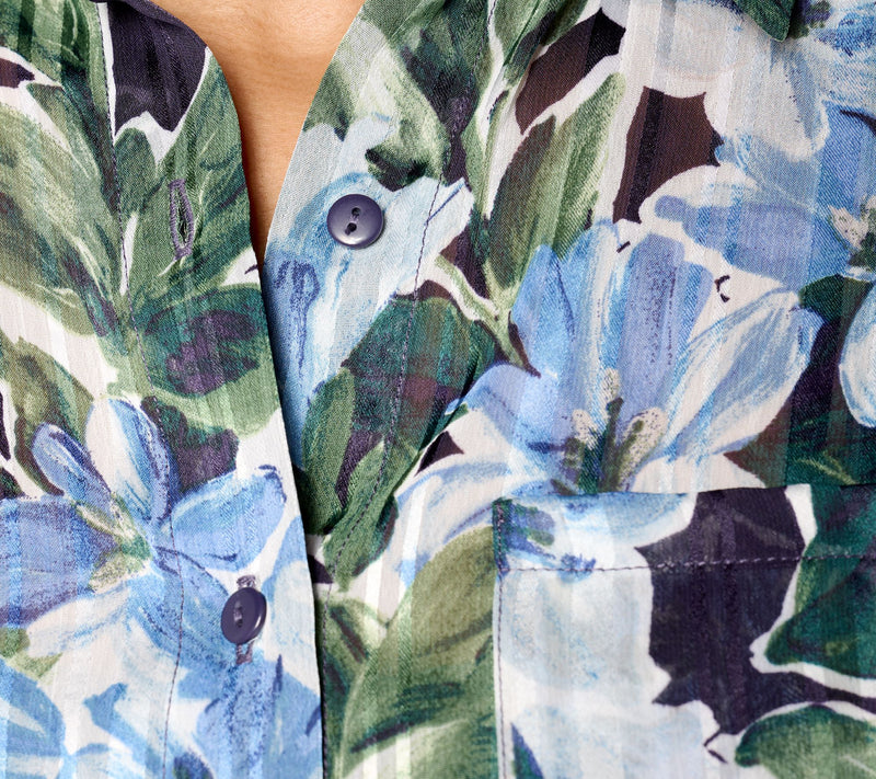 Denim & Co. Signature Sheer Floral Button Front Shirt — View 4