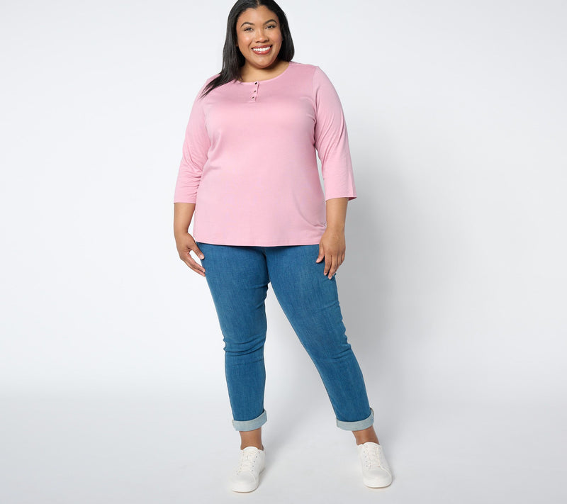 Denim & Co. Essentials Luxe Jersey 3/4 Sleeve Henley Top — View 3