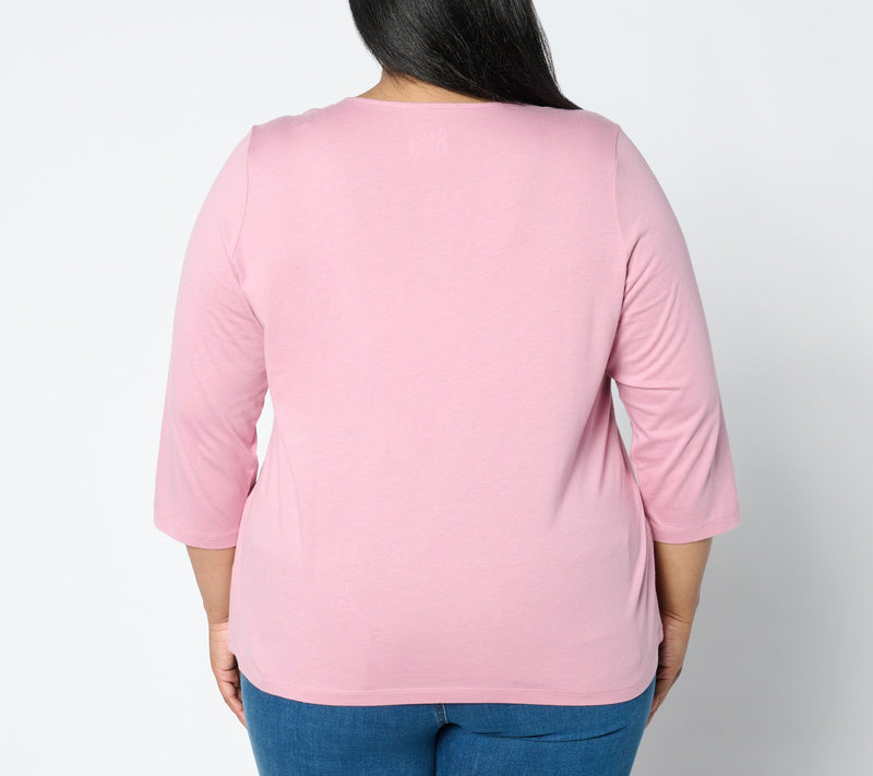 Denim & Co. Essentials Luxe Jersey 3/4 Sleeve Henley Top — View 2