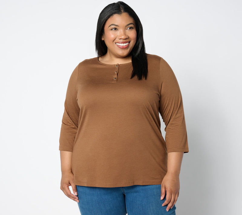 Denim & Co. Essentials Luxe Jersey 3/4 Sleeve Henley Top — View 11