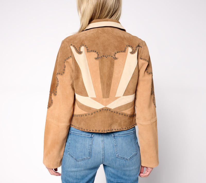 American West by Carolyn Pollack Color Blocked Suede Jacket — View 3