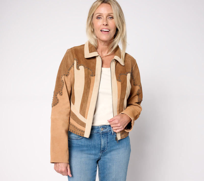 American West by Carolyn Pollack Color Blocked Suede Jacket — Main view