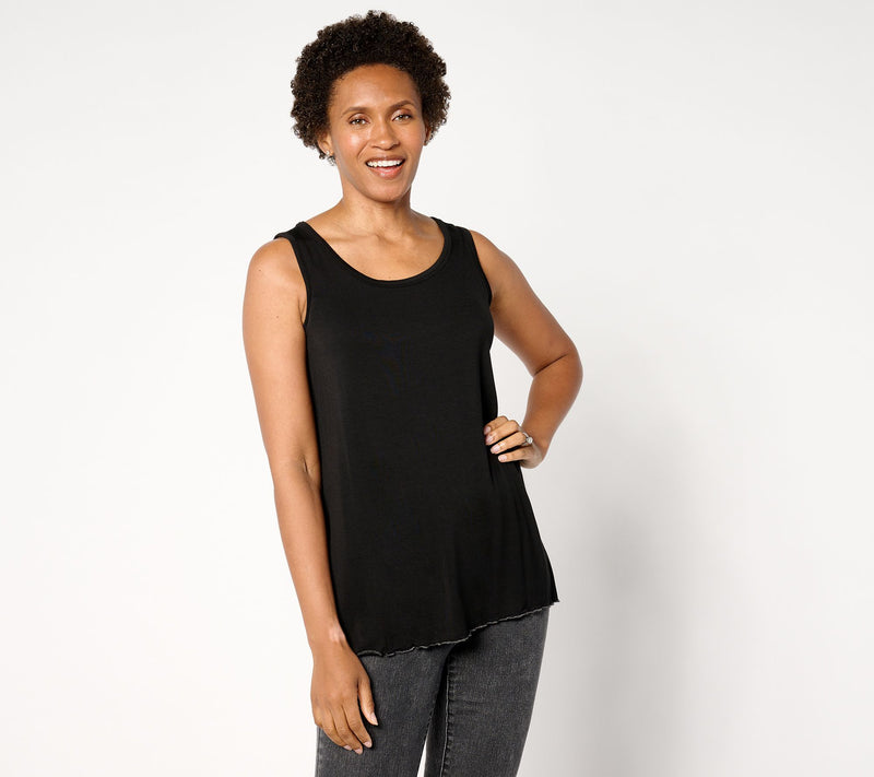 LOGO Layers by Lori Goldstein Scoop Neck Tank with Contrast Lettuce Hem — View 10
