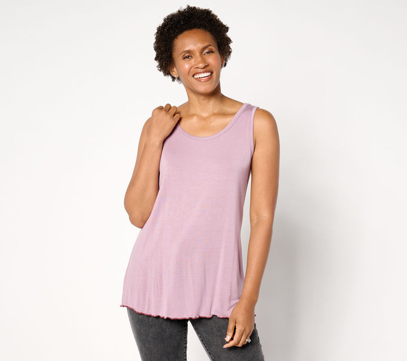 LOGO Layers by Lori Goldstein Scoop Neck Tank with Contrast Lettuce Hem — View 11