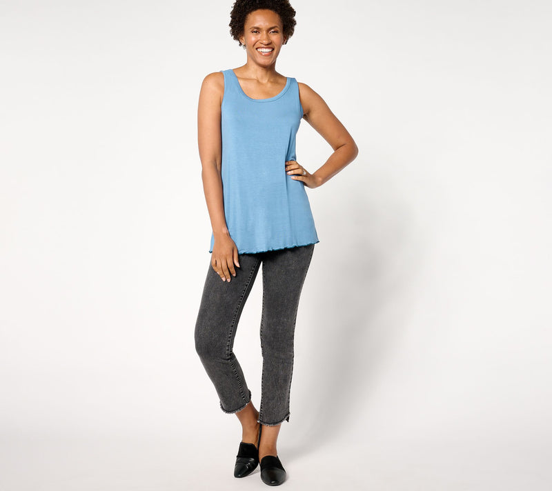 LOGO Layers by Lori Goldstein Scoop Neck Tank with Contrast Lettuce Hem — View 4