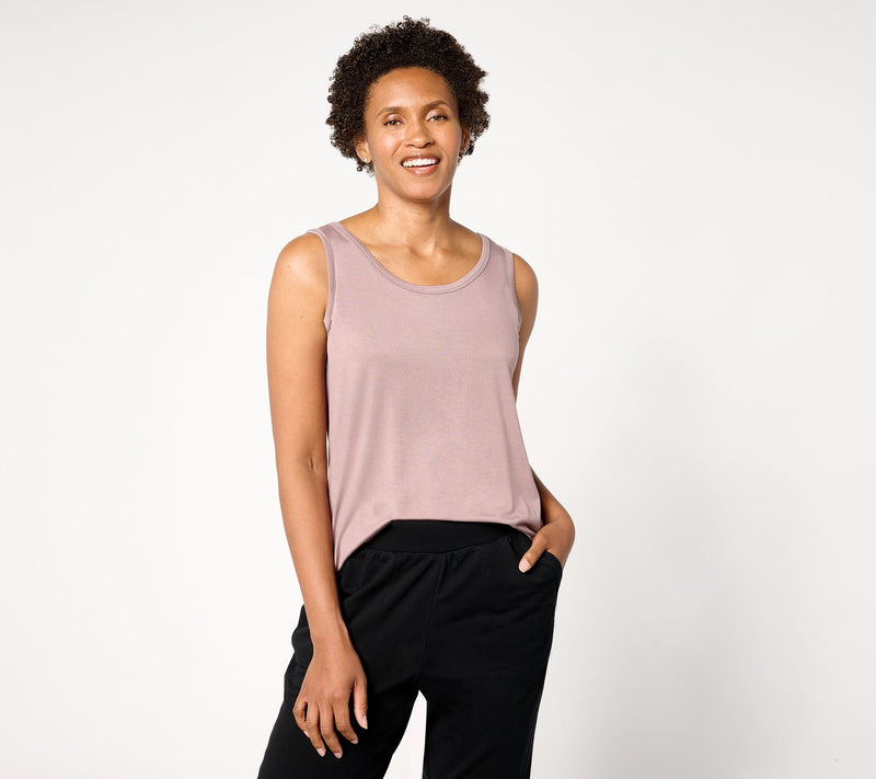 LOGO Layers by Lori Goldstein Scoop Neck Tank with Contrast Lettuce Hem — View 13