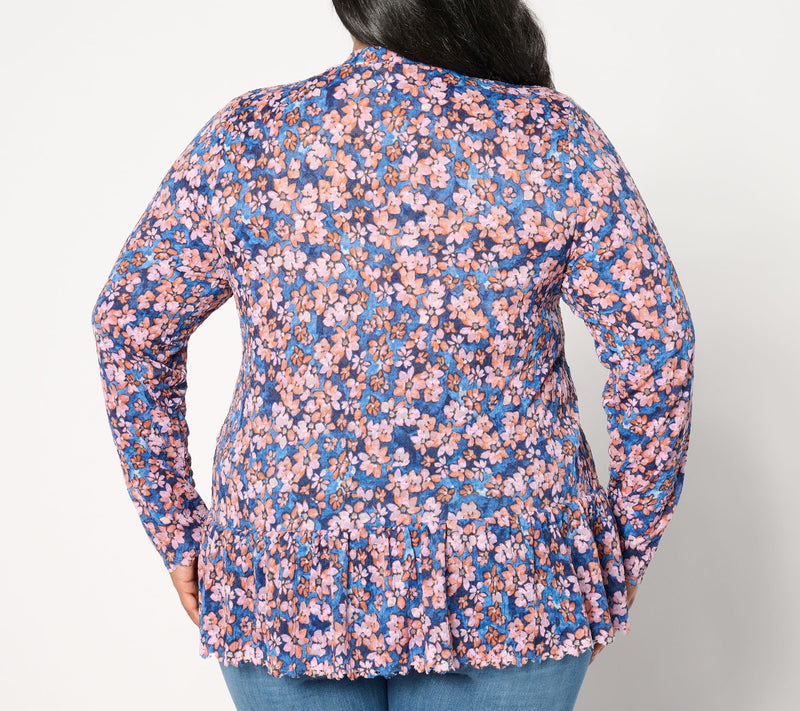 LOGO by Lori Goldstein Floral Print Lace Mock Neck Top — View 2