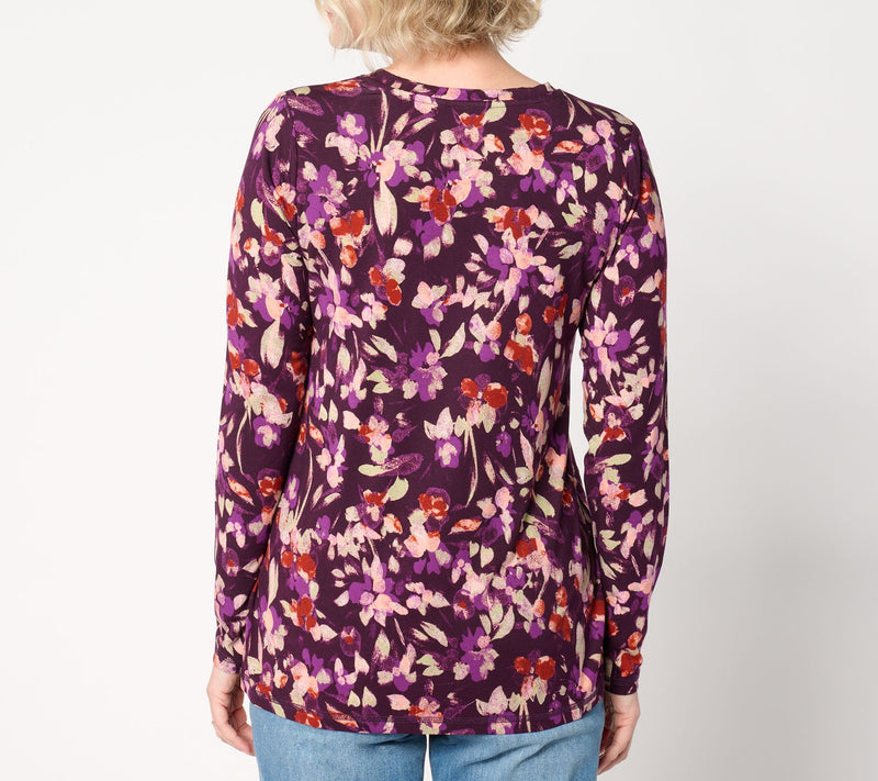 LOGO by Lori Goldstein Long Sleeve V-Neck Printed Top — View 8