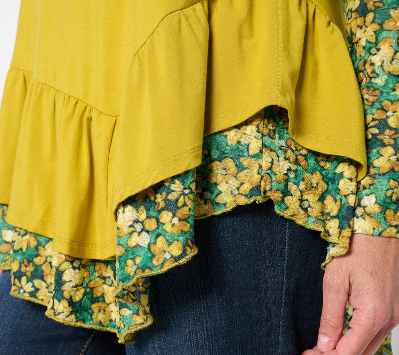 LOGO by Lori Goldstein Long Sleeve Scoop Neck Lace Mix Top — View 4