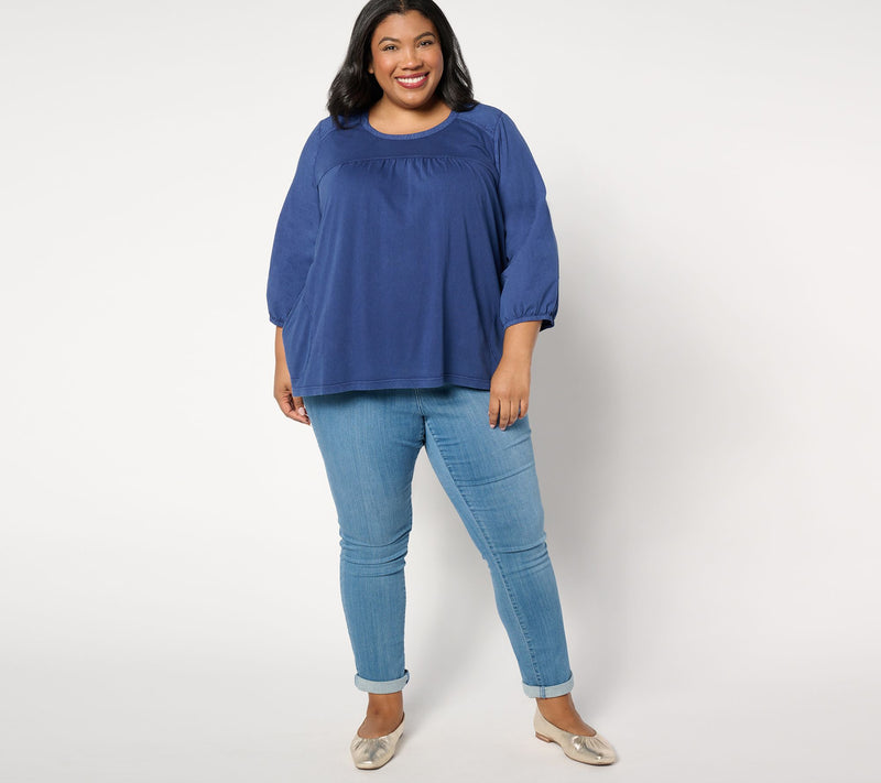 LOGO by Lori Goldstein 3/4-Sleeve Crewneck Sun Faded Blouse — View 3