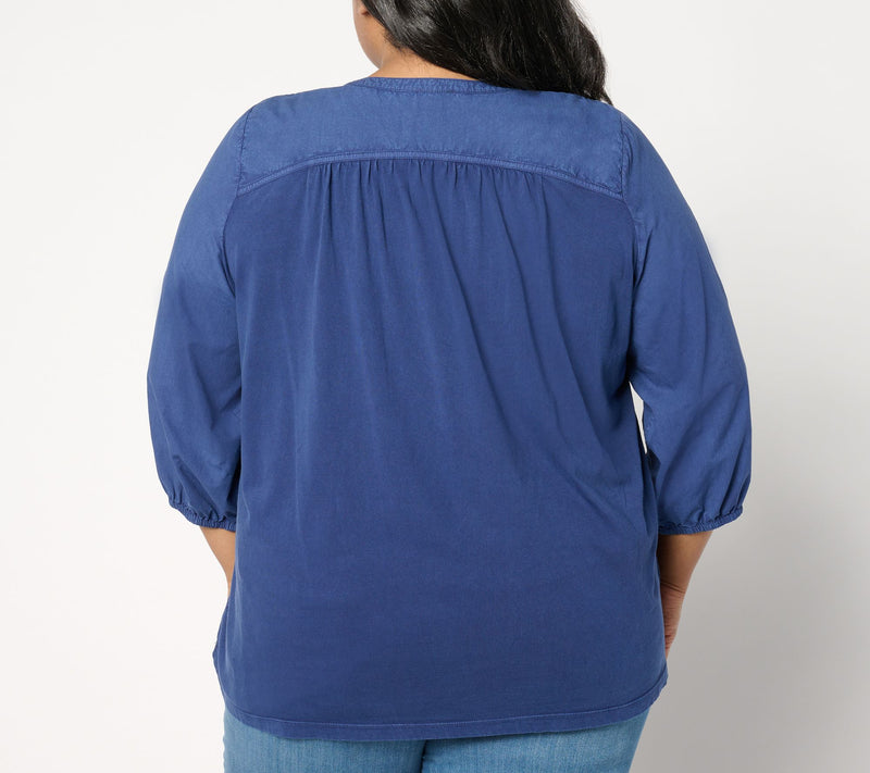 LOGO by Lori Goldstein 3/4-Sleeve Crewneck Sun Faded Blouse — View 2