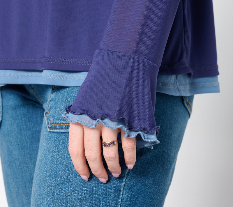 LOGO by Lori Goldstein Long Sleeve 2-Layer Mesh Top — View 4