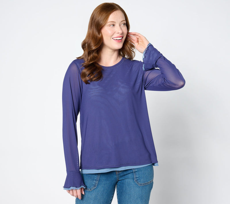 LOGO by Lori Goldstein Long Sleeve 2-Layer Mesh Top — Main view