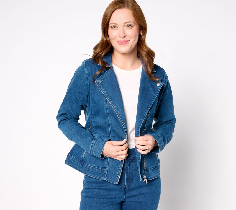 Denim & Co. Signature Perfect Flex Indigo Moto Jacket — Main view