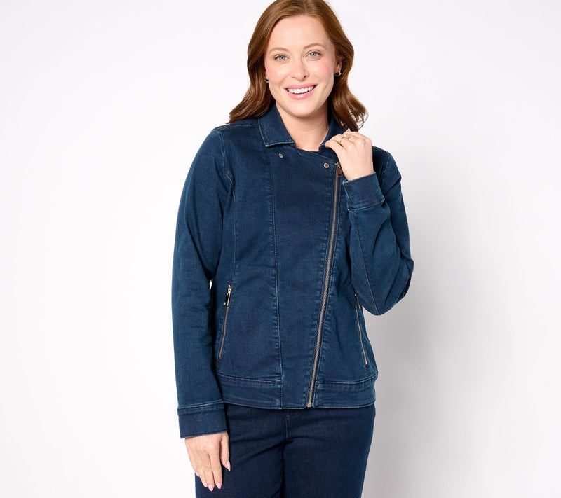 Denim & Co. Signature Perfect Flex Indigo Moto Jacket — View 5