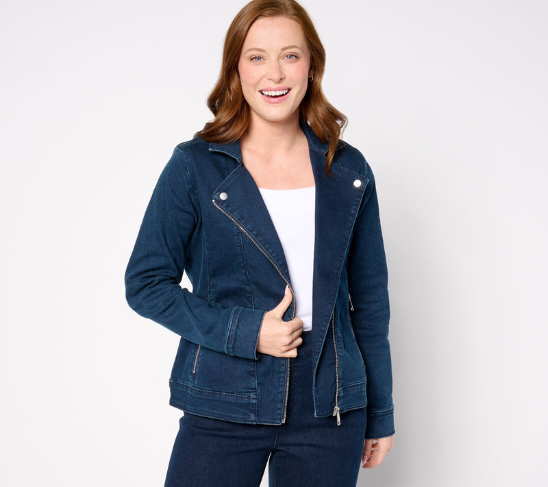 Denim & Co. Signature Perfect Flex Indigo Moto Jacket — View 10