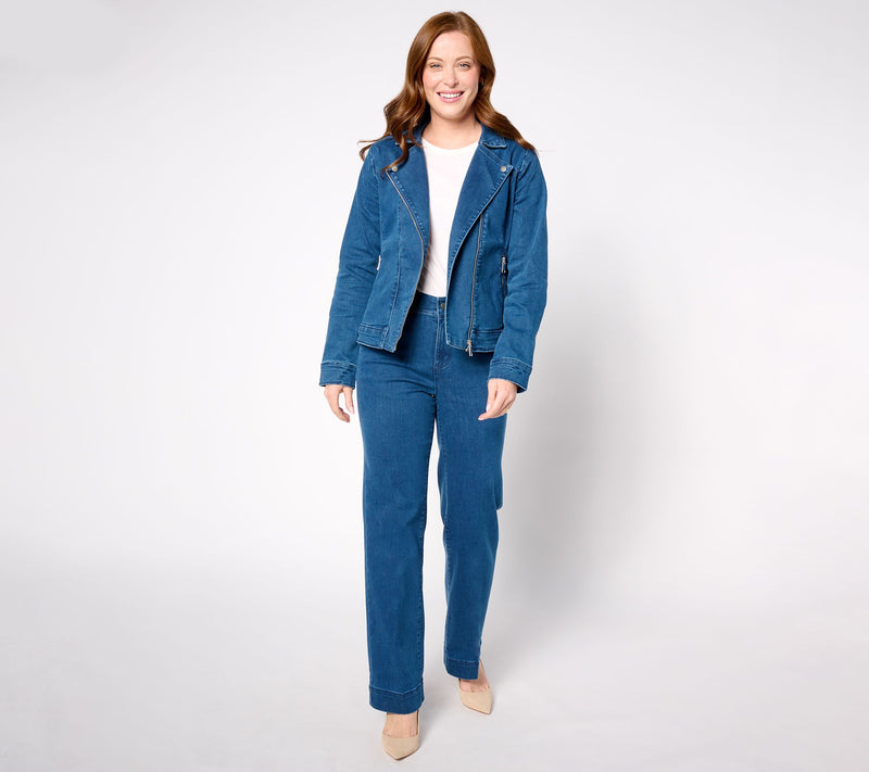 Denim & Co. Signature Perfect Flex Indigo Moto Jacket — View 3
