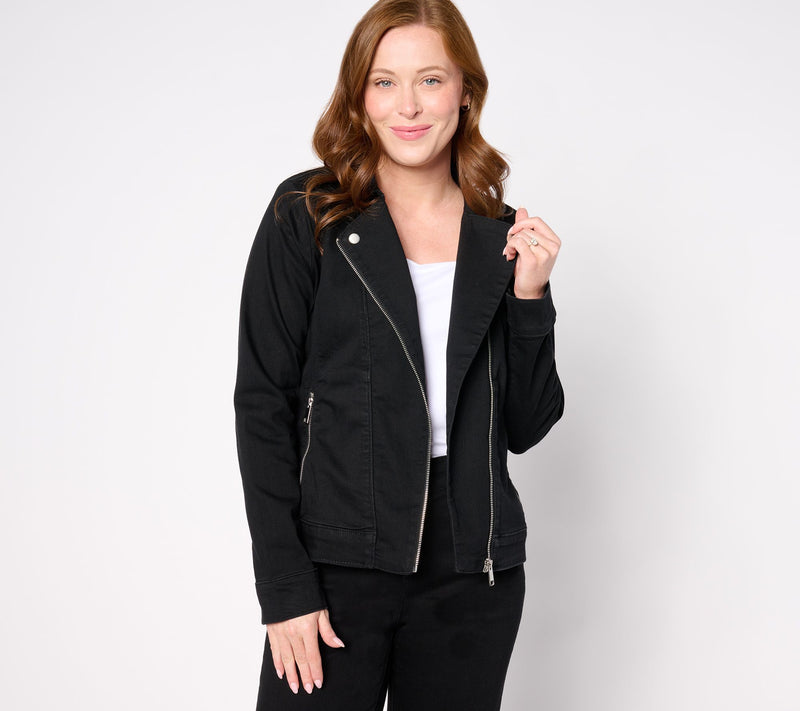 Denim & Co. Signature Perfect Flex Black/Grey Moto Jacket — View 8
