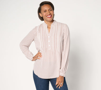 NYDJ Pleat Front Long Sleeve Tunic - Graceful Geo