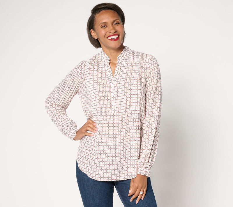 NYDJ Pleat Front Long Sleeve Tunic - Graceful Geo — Main view