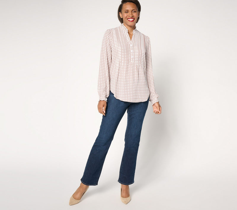 NYDJ Pleat Front Long Sleeve Tunic - Graceful Geo — View 3
