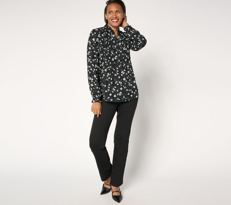 NYDJ Pleat Front Long Sleeve Tunic - Primrose Path — View 3