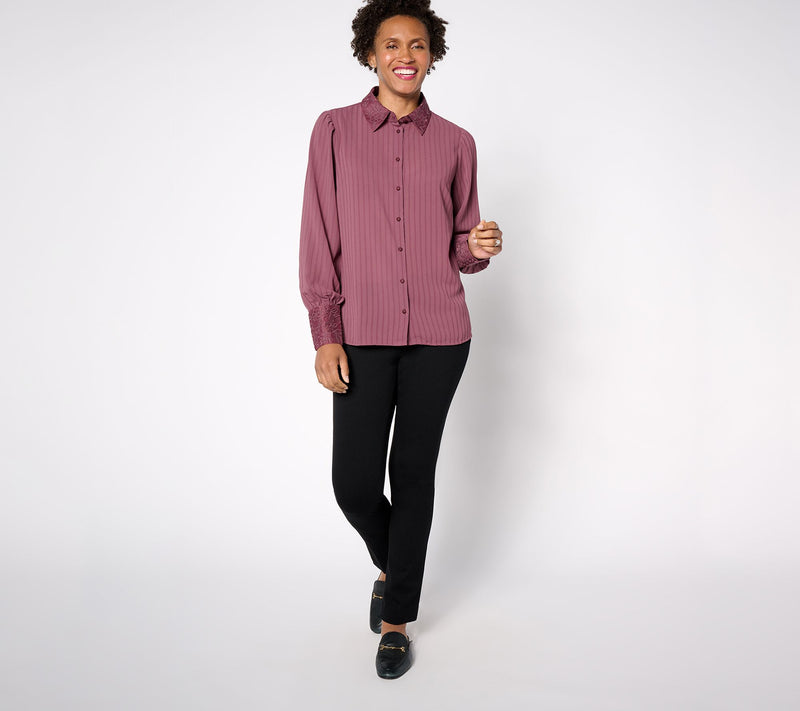 BEAUTIFUL by Lawence Zarian Textured Shirt with Embroidery Detail — View 9