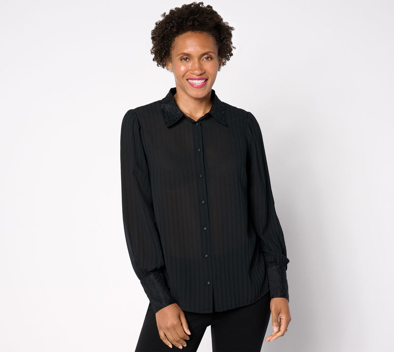 BEAUTIFUL by Lawence Zarian Textured Shirt with Embroidery Detail — View 5