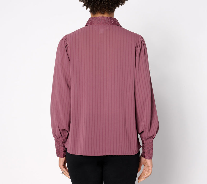 BEAUTIFUL by Lawence Zarian Textured Shirt with Embroidery Detail — View 8