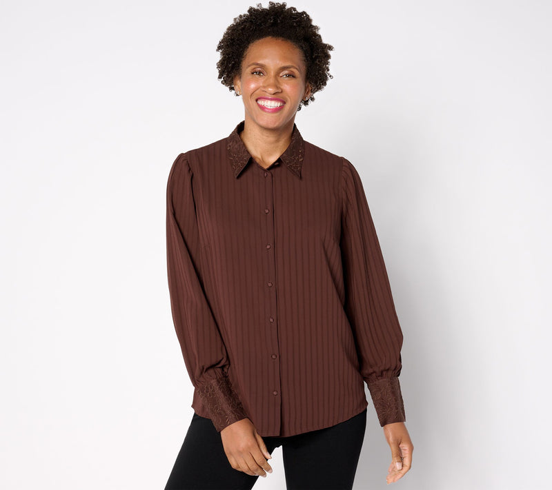 BEAUTIFUL by Lawence Zarian Textured Shirt with Embroidery Detail — View 7